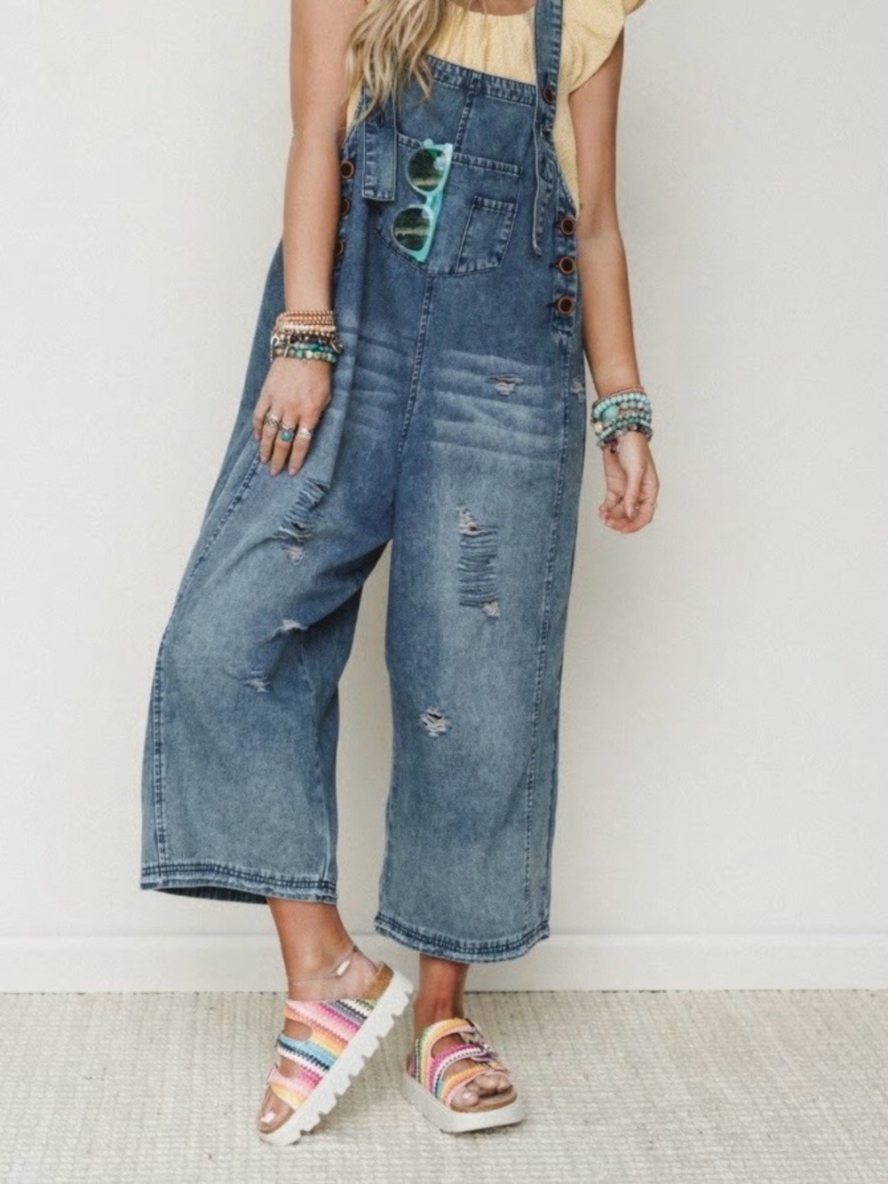 Easel High Hopes slouchy denim overalls in blue, size Medium